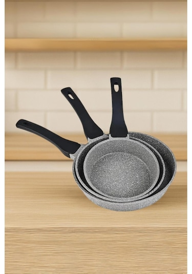 VENÜS 3 Parça Döküm Mini Tava Seti - Gri (18 CM-22 CM-26 CM)