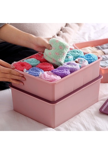 Sones Kontrast Renkli İç Çamaşırı Saklama Kutusu Çok Kapılı Plastik Sütyen Çorap Saklama Kutusu 15 Izgara Kapaksız Gri Diğer