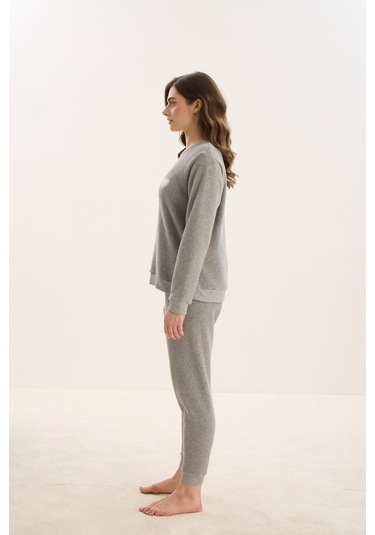 Kadın Uzun Kol Polar Gri Melanj Pijama Takım C1t5n1o61 001
