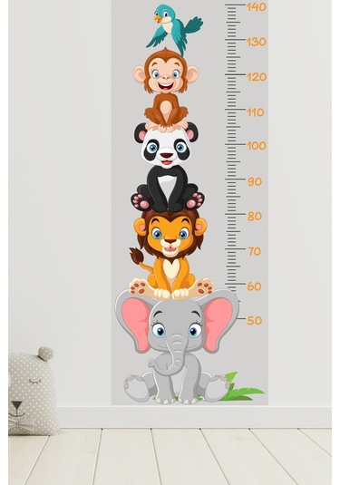 Sevimli Safari Hayvanları Boy Ölçüm Cetveli Boy Ölçer Sticker