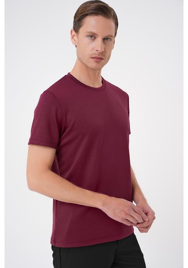 Comfort Fit Bisiklet Yaka Esnek Pamuk Casual Bordo Tişört Ts 885 Bordo