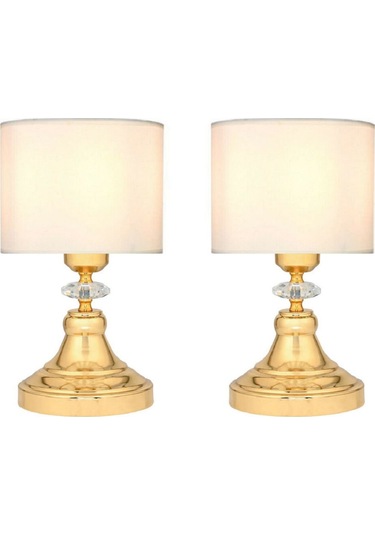 2 Adet Masa Lambası Gece Lambası Komidin Üstü Abajur Gold Krem