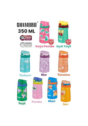 Shamobo 2li Set Pipetli Çelik Termos 350ml -6 Saat Isı Yalıtımı- mavi