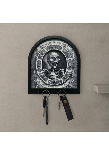 Cajuart Memento Mori Gotik İskelet Temalı Boyutlu Anahtar Askılık Duvar Dekor Gri