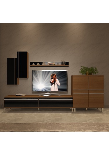 Decoraktiv Eko 6 Mdf Std Krom Ayaklı Tv Ünitesi Tv Sehpası Ceviz - Siyah