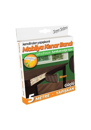 Kendinden Yapışkanlı Masa,raf,dolap,tezgah,mobilya Kenar Bandı 18mmx5 Metre-koyu Kahve