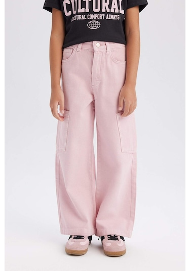 DeFacto Kız Çocuk Wide Leg Kargo Geniş Paça Jean Pantolon C0451A825SMPN122 Pembe