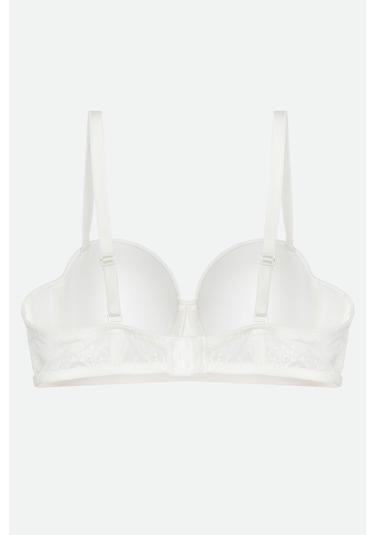 Kadın Dolgusuz Lez Dantelli Desteksiz Straplez Sütyen Ekru