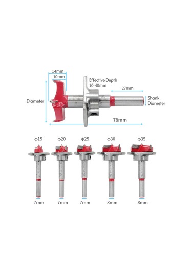 Yaozixia Forstner Bit Ağaç İşleme Delik Açma Aletleri Çimentolu Karbür 15/20/25/30/35mm Ahşap Delme Menteşe Ahşap Plastik Anahtarlı