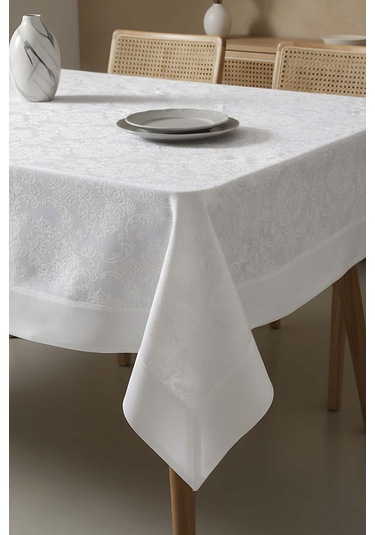 Damascus Beyaz Masa Örtüsü 160x220 Cm Beyaz