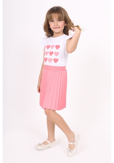 Toontoy Kız Çocuk Baskılı Etekli Takım Somon