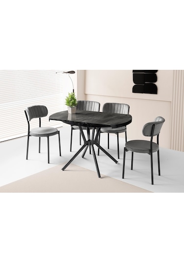 Bade Alfa Mdf Oval Highgloss Açılır Mutfak Masa Sandalye Takımı 73x120 001