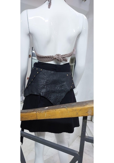 Eren Style Boho Antik Tokalı Zımbalı Hakiki Deri Kemer 80 Cm-95 Cm -9276 Siyah