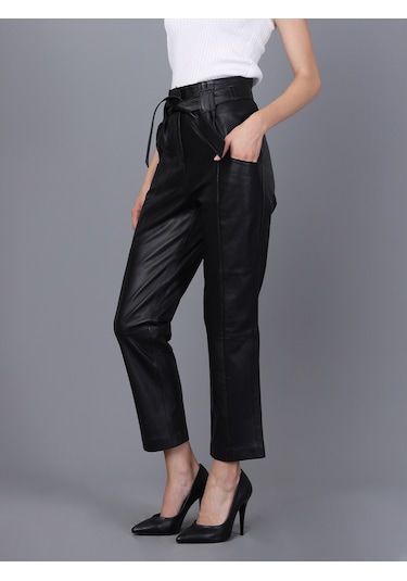 Basics&more Kadın Hakiki Deri Pantolon P01 Siyah