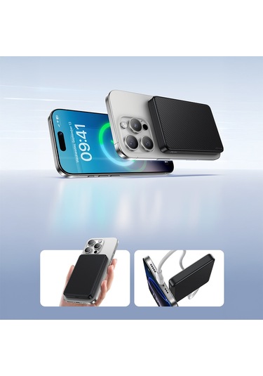 Benks Mp17 Armorgo M-safe Özellikli 600d Aramid Fiber Qi2 Teknolojili Powerbank 15w 10000mah Siyah Siyah