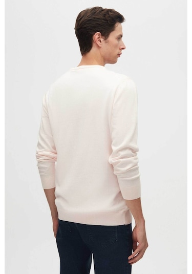 Regular Fit Pudra Tüylenme Yapmayan Bisiklet Yaka Triko Kazak Pudra