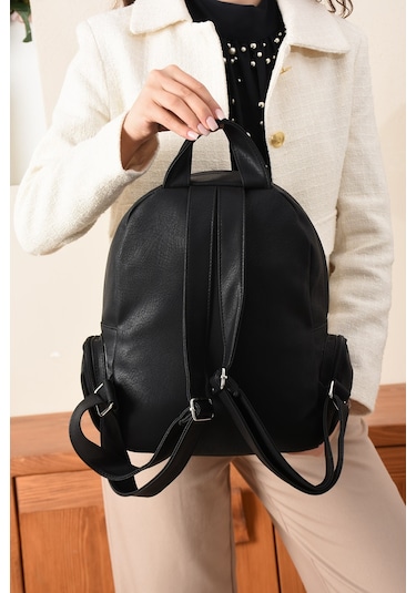 Just Polo Kadın Eskitme Suni Deri Çok Cepli Günlük Sırt Çantası Pbu3000 Siyah