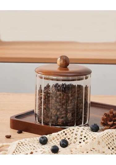 Mien Men Bor085 Akasya Ahşap Kapaklı Cam Kavanoz 1150 Cc Şeffaf
