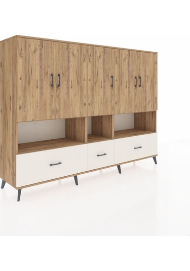 Hyperion Dolap 12 Raflı 3 Çekmeceli 5 Kapaklı 220x44x163 Çam-çam/ Çam-çam/aytaşı