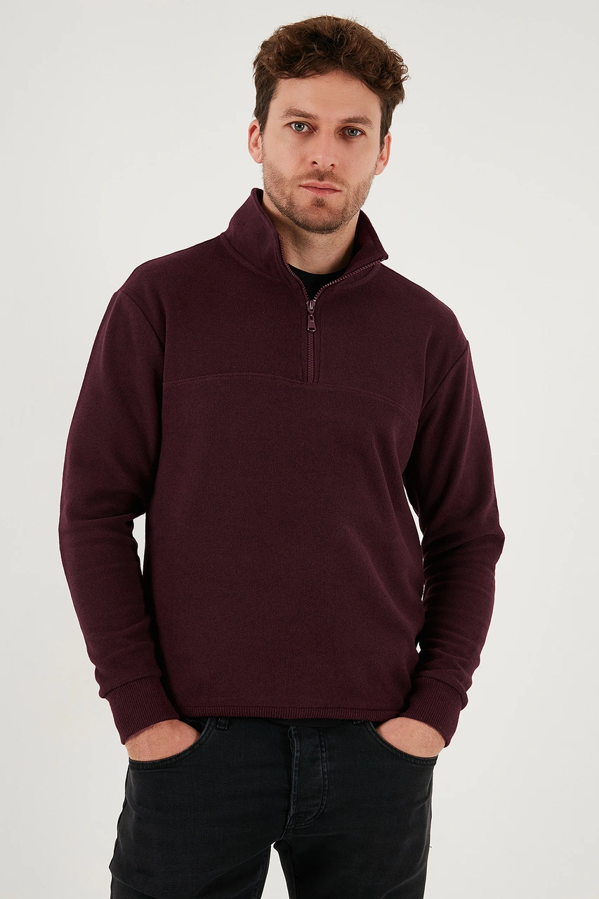 Buratti Pamuklu Regular Fit Yarım Fermuarlı Dik Yaka 2'Li Paket Erkek Kazak 456112S2 Lacivert-Mürdüm