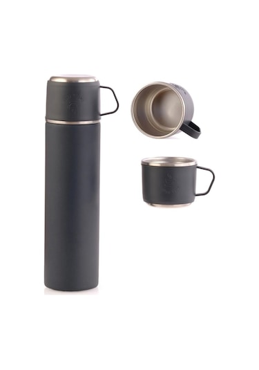 304 Paslanmaz Çelik 3 Bardaklı Termos Seti Çay Kahve Piknik Kamp Gri Gri