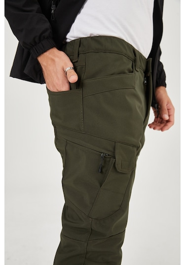 Camp Scoutland Camp591 Outdoor Softshell Su ve Rüzgara Dayanıklı içi Polarlı Kışlık Erkek Taktik Pantolon - Haki