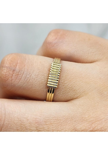 Halat Sarması Eşsiz Tasarım 14 Ayar Altın Yüzük-sarı