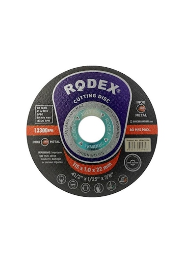 Rodex Inox Metal Kesici Taş Disk 115x1x22.23 Mm Adet Seçin 1 Adet
