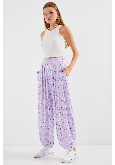 Bigdart 6665 Desenli Şalvar Pantolon - Lila 001