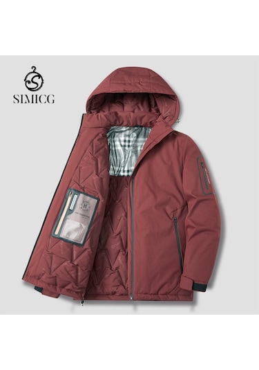 Büyük Beden Bol Kesim Günlük Kapüşonlu Erkek Pamuklu Ceket Kırmızı