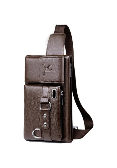 Maoyaya Erkek Ahududu Desenli Cilt Korsan Çanta Kahverengi Kahverengi