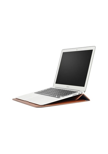 Macbook Uyumlu Pro 14 İnç M3 A2992 A2918 Uyumlu Deri Mıknatıslı Çanta Stantlı Şık Tasarım Kahverengi
