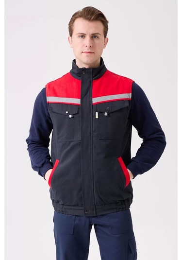 Kışlık İş Yeleği Grikırmızı Gabardin Çok Cepli Royal Sıcak Tutucu Rüzgar Geçirmez Reflektörlü Lacivert-kırmızı Kışlık İş Yeleği Grikırmızı Gabardin Çok Cepli Royal Sıcak Tutucu Rüzgar Geçirmez Reflektörlü Lacivert-kırmızı