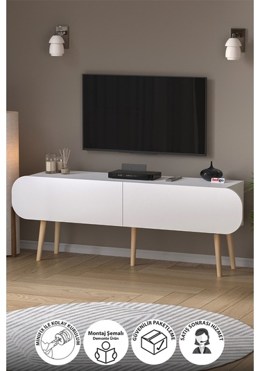 Tv Sehpası 2 Kapaklı Tv Sehpası Düşer Kapaklı Tv Ünitesi Televizyon Sehpası 120 Cm Sicilya Beyaz Beyaz