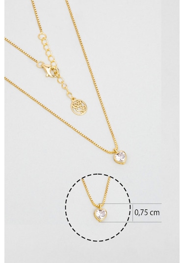 Romantik Aşk 18 Ayar Sarı Altın Kaplama 43 Cm Gümüş Kalp Kolye Sarı