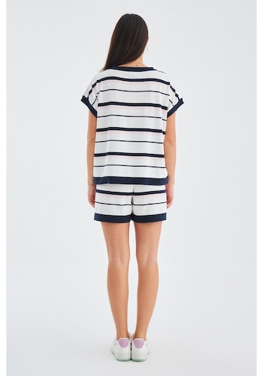 Peraluna Marıne Blouse & Shorts %100 Pamuk Yazlık Kadın Triko Şor Lacivert