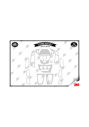 Ford Focus 2013-2016 Torpido Konsol Trim Göğüs Maun Kaplama Set 14 Parça Gümüş