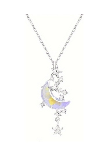 Şık Ve Zarif Yıldız Ve Ay Kolye Gümüş