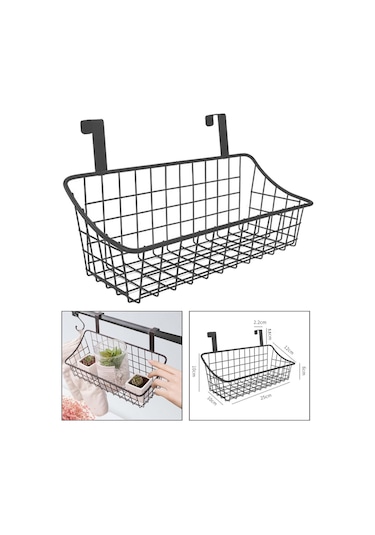 Suntek Asılı Duvar Sepeti Metal Tel Organizatör Çamaşır 10x10x25cm Siyah