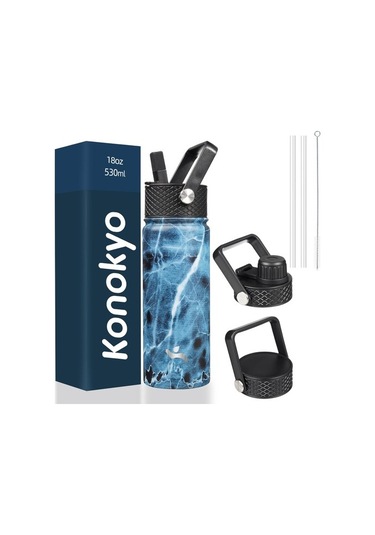 Yalıtımlı Su Şişesi 18 Oz Paslanmaz Çelik Su Şişesi 3 Kapaklı Spor Şişe Mermer Okyanus 2f6rkq Diğer