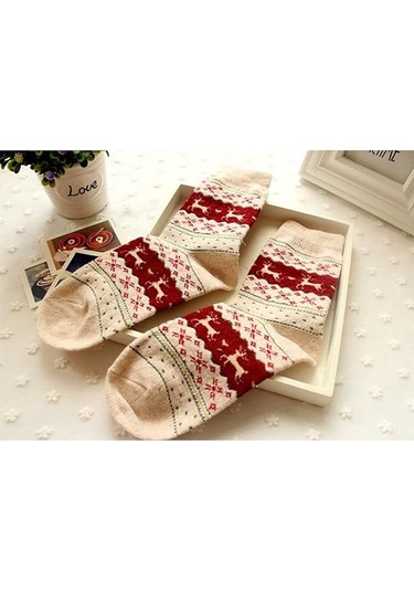 Çift Kadın Yün Çorap, Sıcak Kış Çorapları, Geyik Boynuzu Tasarımıyla Kalın, Noel İçin İdeal