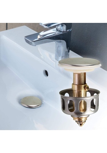 Moveevo Banyo Evleri İçin 2 Adet Bakır + Silikon Damla Önleyici Tıklama Tipi Lavabo/el Lavabosu Su Alma Kapağı Gümüş