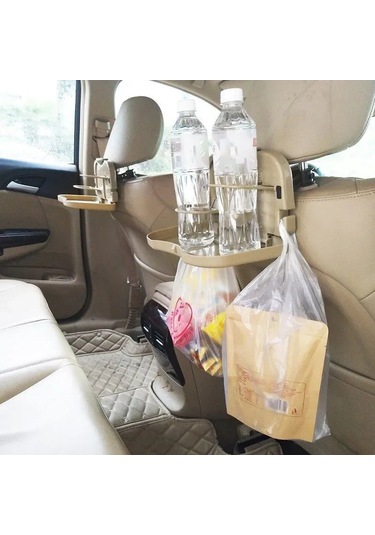 Shineyee Araba Arka Koltuk Folding Masa - Yemek İçeceği Tutucu, Telefon Tutucu, Çok Fonksiyonlu Depolama Rafı - Bej