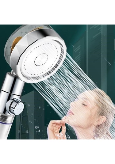 Turbo Pervaneli Ve Filtreli Su Tasarruflu 360 Derece Dönebilen Tazyikli Duş Başlığı Şeffaf-gümüş