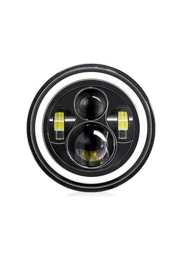 7 İnç Otomobil/motosiklet Led Farı H4 Arayüzü Tam Daire Melek Gözü - Beyaz/amber Işık, 140w 14000lm, Ip67 1 Adet