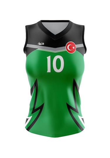 Voleybol Forması Dijital Baskı Kişiye Özel Tasarım Tek Üst M715 Siyah - Yeşil