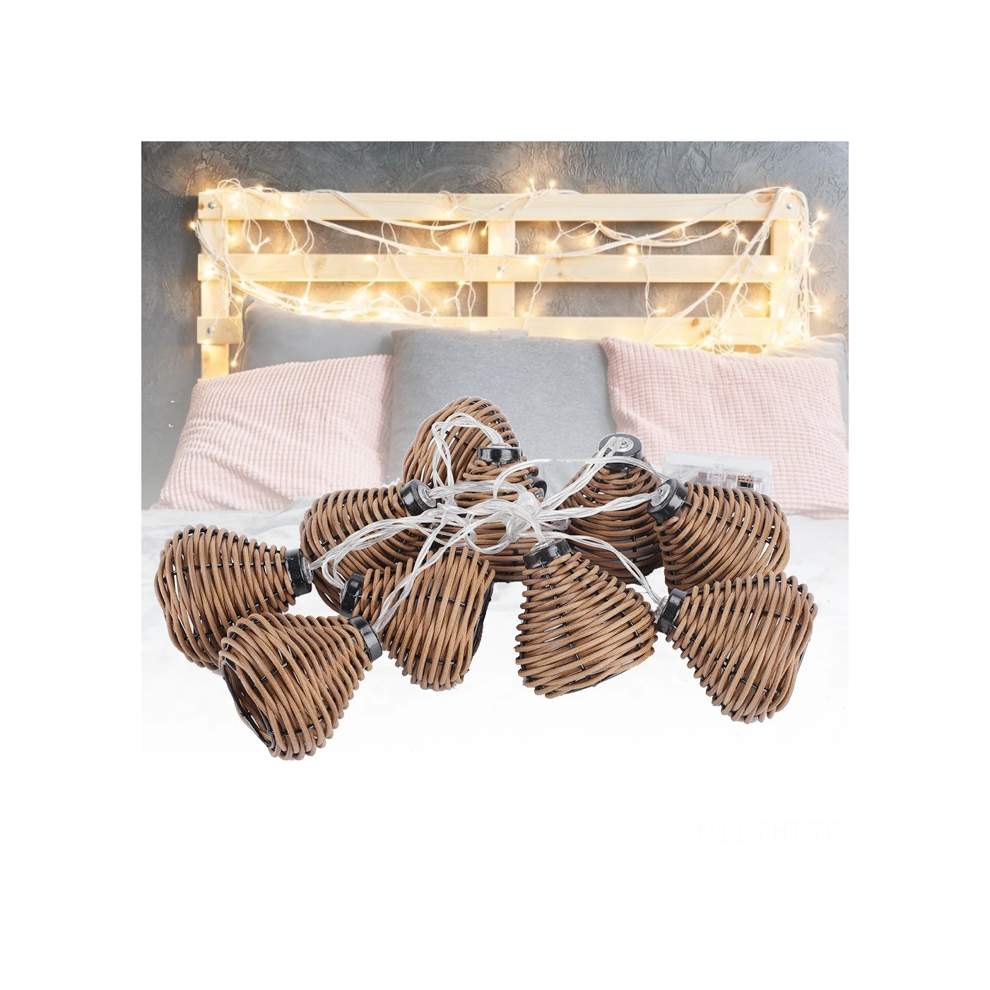 Hangfox 10'lu Doğal Rattan Top Led Işık Zinciri - Ev, Yatak Odası, Noel, Düğün Dekorasyonu - 3xaa Pil İle Çalışır Pil Dahil Değil Diğer