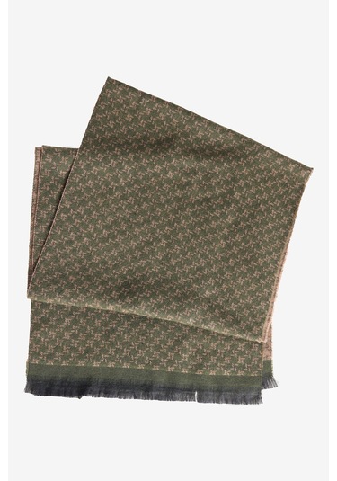 Erkek Yesıl Bej Desenli Standart Fit Atkı Yesıl Bej