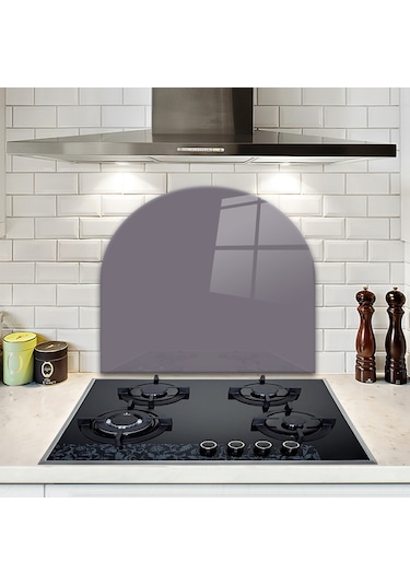 Decorita Cam Ocak Arkası Koruyucu | Oval Şekilli | Düz Renk - Gri
