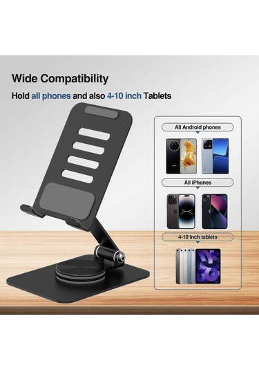 360 Dönebilen Cep Telefonu Standı, Ayarlanabilir Katlanabilir Masaüstü Telefon Tutucu Tüm Iphone Ipad Tablet 4-10'' İle Uyumlu